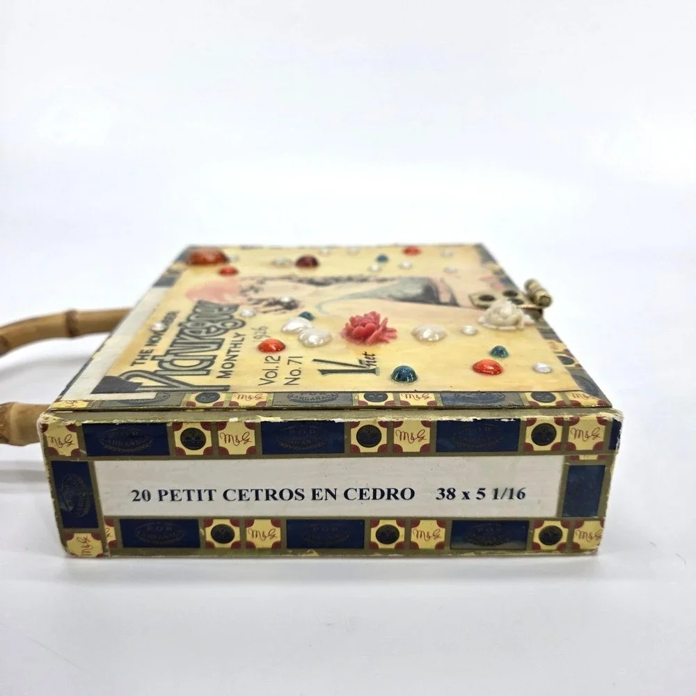 Vintage 1926 Picturegoer Magazine Wood Cigar Box Purse Bamboo Top Handle